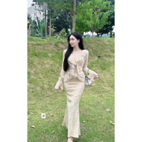 Set áo ren, chân váy dài sang chảnh