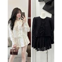 Set áo ren đính nơ mix chân váy xếp ly 2 màu 2001's Clothing ( có quần bảo hộ )