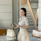 SET ÁO REN LƯỚI CỔ ĐỨNG TAY NGẮN PHỐI QUẦN SHORT ĐÙI ỐNG RỘNG