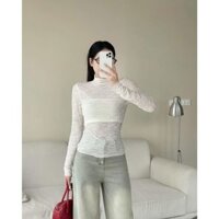 SET ÁO REN MỎNG HOA NỔI KÈM QUÂY metwo.hanoi - Set áo thun mỏng ren mềm MIX ĐỒ dài tay kèm áo quây ulzzang Hàn Quốc