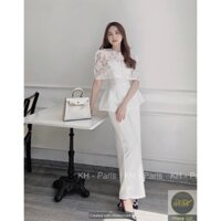 Set áo ren quây nữ cúp ngực tiểu thư kèm quần suông ống rộng bánh bèo công sở đi tiệc cưới