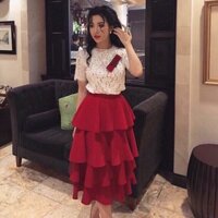 Set áo ren tay con tag ngực chân váy xoè tầng