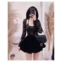 Sét áo ren tay dài cổ yếm phối chân váy xoè sang chảnh Dress Nữ