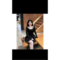 sét áo ren tay dài cổ yếm phối chân váy xoè