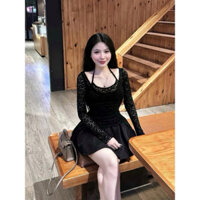 Sét áo ren tay dài cổ yếm phối chân váy xoè sang chảnh.