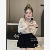 Set Áo Ren Tay Dài Kèm Quần Bí Chất Nhung Cực Xịn Mịn📍