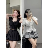 SET ÁO REN TAY NGẮN BỒNG + CHÂN VÁY XẾP LY