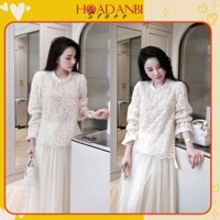 Set Áo Ren Thêu 2 Lớp Cổ Ngọc Mix Chân Váy Lưới Xoè Bồng sang chảnh Hoadanbistore