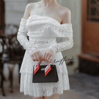 Set áo ren và chân váy xếp ly kèm hình thật