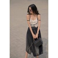 Set áo ren và váy dập ly thiết kế cao cấp