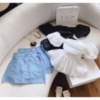 SET ÁO RỚT TAY PHỒNG XOÈ + CHÂN VÁY JEAN