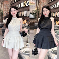 Set áo sát nách cổ yếm mix váy xếp tần Set đồ nữ sang chảnh đẹp mặc đi tiệc đi chơi