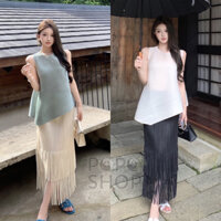 Set áo sát nách form suông + chân váy tua rua siêu sang chảnh khí chất tiểu thư