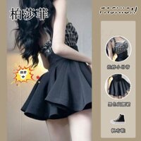 Set Áo Sát Nách Kẻ Sọc Phối Chân Váy Chữ a Lưng Cao Màu Đen Thời Trang Trẻ Trung