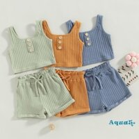 Set Áo Sát Nách Màu Trơn + Quần Short Dây Rút Thời Trang Cho Bé Gái