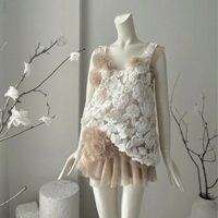 Set Áo Sát Nách Ren Hoa Phối Hoa Kèm Chân Váy Xòe Hoa Tiểu Thư Siêu Xinh