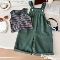 Set Áo Sát Nách Sọc Yếm Quần Denim Cho Bé Gái 1-6 Tuổi
