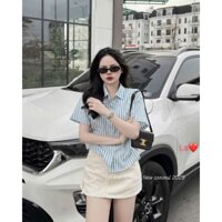 SET ÁO SƠ KẺ SỌC XANH TAY NGẮN PHỐI CHÂN VÁY ÔM HÀNG TK