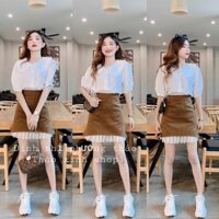 Set  áo sơ mi bèo lơ cổ mix chân váy