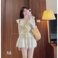 Set áo sơ mi bèo ren cao cấp + chân váy xếp ly tiều thư H2S866