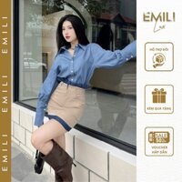 Set áo sơ mi cách điệu kiểu nữ Emili phối chân váy chữ A tai bèo phong cách Hàn Quốc [T807]