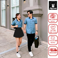Set Áo Sơ Mi Cặp Fig Tree Tay Ngắn Màu Xanh Mint Phối Mẫu Mới