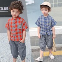 Set áo sơ mi caro tay ngắn & quần short dành cho bé trai