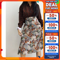 Set áo sơ mi + chân váy dài vintage hoạ tiết hoa thổ cẩm