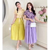 Set áo sơ mi chân váy họa tiết, nhiều màu sắc tươi sáng cao cấp Emvy Fashion h36 - cv33