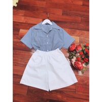 set áo sơ mi + chân váy kaki trắng