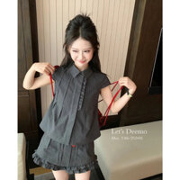 Set áo sơ mi chất thô hàn phối bèo kèm chân váy chữ A (có quần bảo hộ)