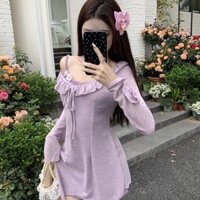 Set Áo Sơ Mi Chống Nắng Màu Tím Nhạt Thuần Khiết, Váy Hai Dây Che Bụng Ren Cho Nữ Hot Girl Ngọt Ngào Xuân Hè
