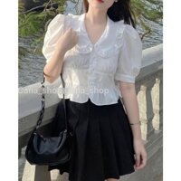 Set Áo Sơ Mi Cổ Bèo Kèm Chân Váy Xếp Li | CANASHOP