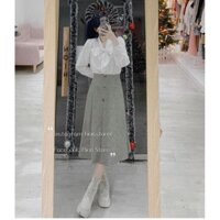 SET ÁO SƠ MI CỔ NƠ CHÁN VÁY KẺ