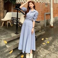 Set  áo sơ mi cổ sọc phối chân váy xòe , set váy rời thiết kế theo phong cách Hàn Quốc by LaLa Design