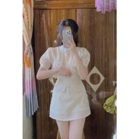 SET ÁO SƠ MI CỔ TRÒN MIX CHÂN VÁY DÁNG A