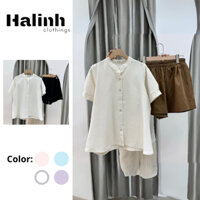 SET áo sơ mi cộc tay cổ tàu Hà Linh Clothings - Set áo sơ mi nữ kèm quần lửng, nhiều màu M160