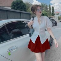 Sét áo sơ mi cột eo+ cv nhung xếp li