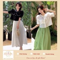 Set Áo Sơ Mi Croptop + Chân Váy Xòe Dài (FORM NHỎ) Ht53 HaLuu Store Thích Hợp Cho Nữ