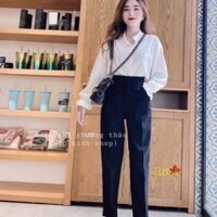 Set áo sơ mi dài tay cổ tàu chun tay + quần baggy