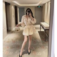 Set áo sơ mi dạp hoa phối cùng chân váy ngắn nhún bèo bồng xinh xắn cá tính cho nàng đi chơi xinh xắn - Baotrang.clothes