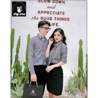 Set Áo Sơ Mi Đôi FigTree Caro Đen Đơn Giản Cho Couple Bên Nhau, Chất Cotton Không Nhăn ( Mã 147C)
