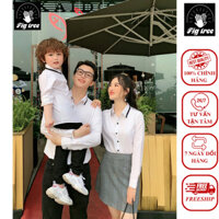 Set Áo Sơ Mi Gia Đình Fig Tree Màu Trắng Phối Cổ Viền Đen Thời Trang