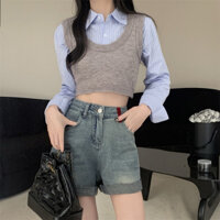 Set áo sơ mi+gile croptop