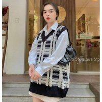 Set Áo Sơ Mi + GiLe Kẻ Mới Kèm Ảnh Thật