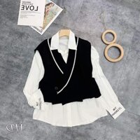 Set áo sơ mi + gile len tăm