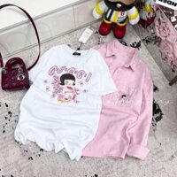 Sét Áo sơ mi jean hồng và áo thun