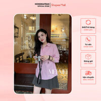 Set áo sơ mi kẻ hồng 2 túi, áo sơ mi hồng màu xinh iu kẻ sọc dọc hàng xuất xịn HONG MAI TRAN ST12713