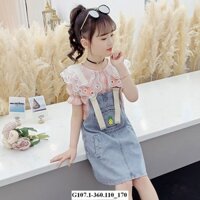 Set áo sơ mi kẻ sọc kèm váy yếm jean size 15 - 22kg