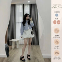 Set áo sơ mi kẻ sọc mix chân váy bí xòe phồng kèm hoa siêu xinh